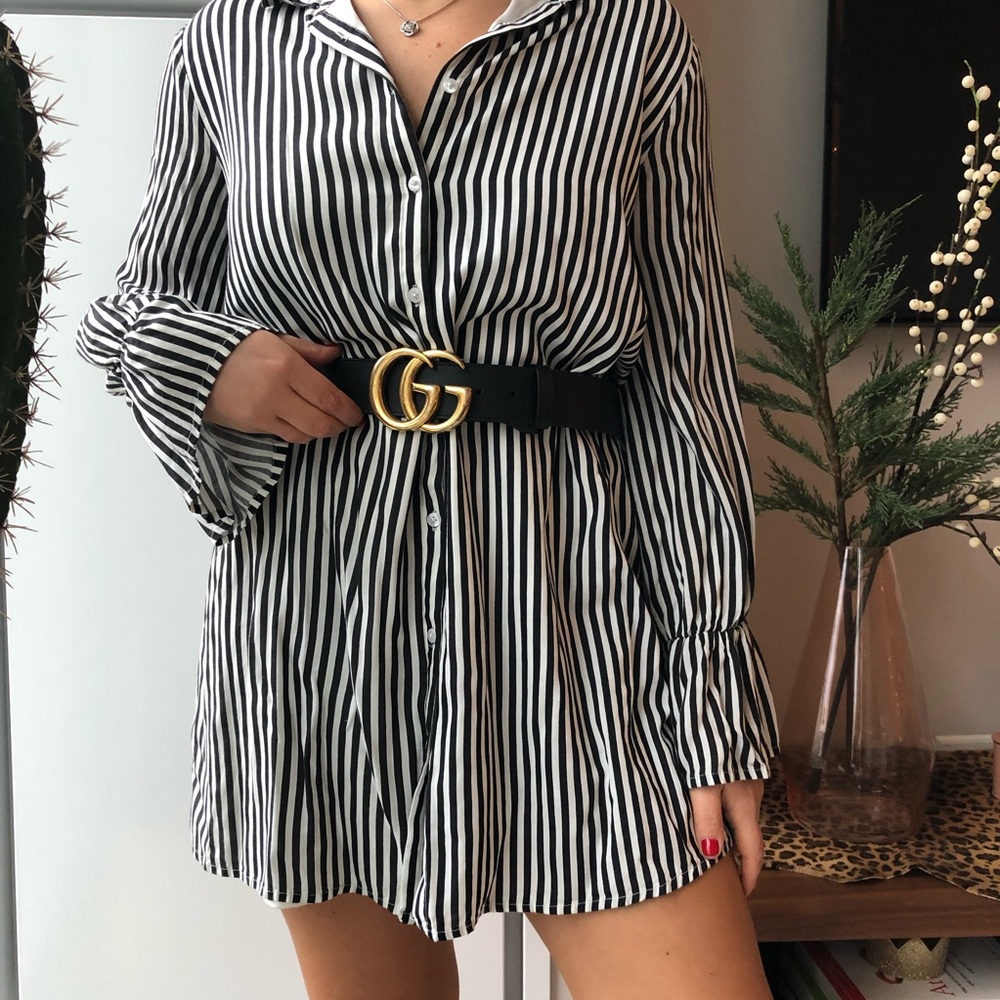 Black & white striped button down dress
